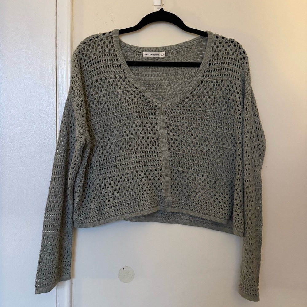 Moon & Madison Olive Green Crochet Sweater